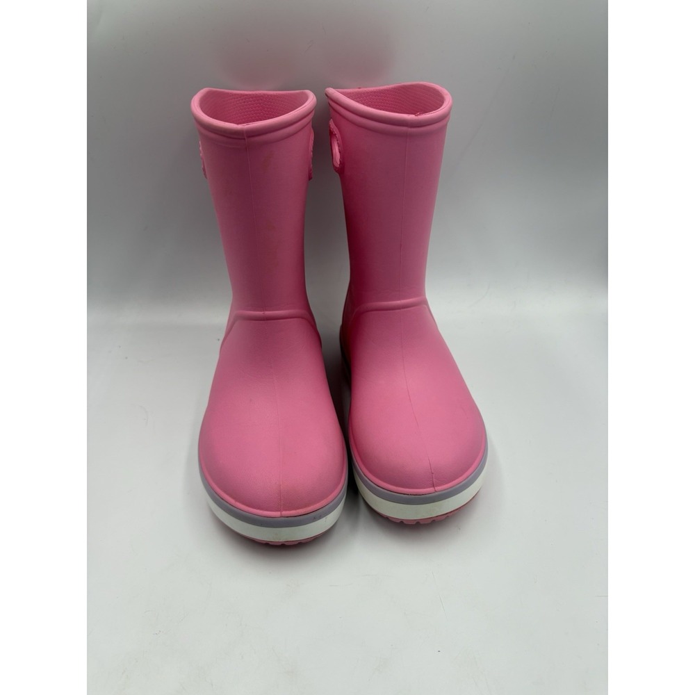 Crocs Crocband Rain Boot Pink Round Toe Kids Waterproof Boots Girls Size J 2 - Picture 2 of 13